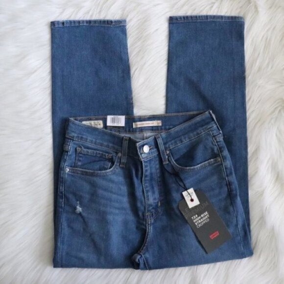 NWT Levis 724 High Rise Straight Leg Cropped Distressed Blue Jeans Size 27 - Picture 5 of 9